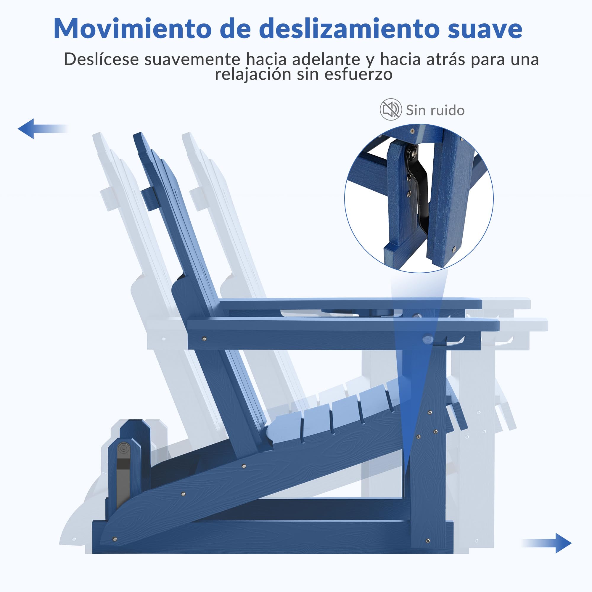 Silla Adirondack con Respaldo Ajustable, Mecedora de Patio con Efecto Madera y portavasos, Ideal para Exteriores, con Mecanismo de balanceo Suave y Capacidad de Peso de 200 kg.