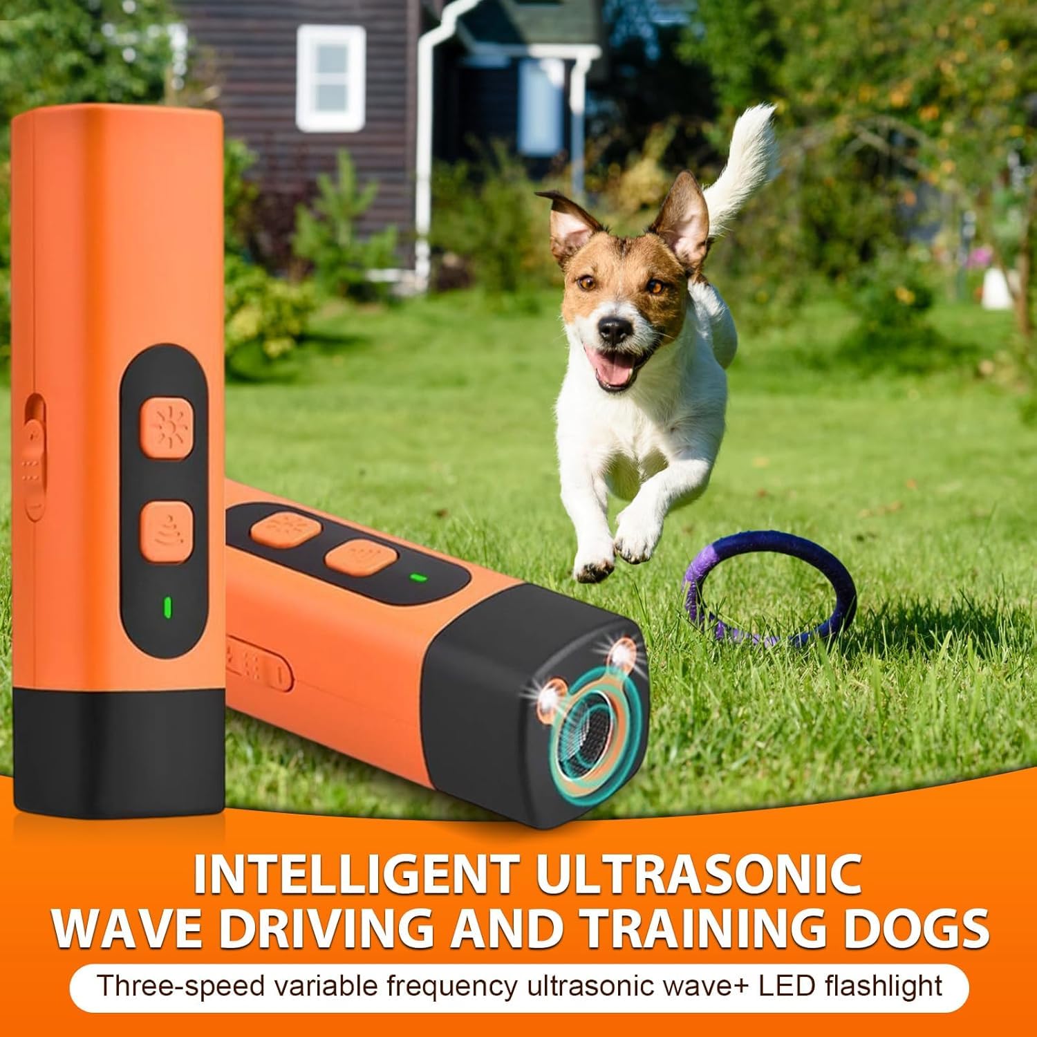 Cablelera Anti Bell Gerät Hunde, Ultraschall Hundeabwehr, Wiederaufladbar Antibell Ultraschall Gerät mit 3 Einstellbaren Frequenzen LED-Taschenlampe für kleine & große Hunde, Innen & Außen