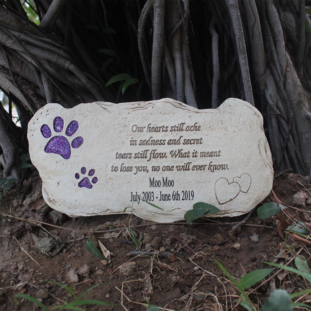 Shining Paw Prints Pet Memorial Stones, Personalized Dog Memorial Stones Garden Stones Dog Headstones Engraved with Name and Dates, Pet Grave Markers Dog Grave Stone Pet Headstone Dog Grave Marker