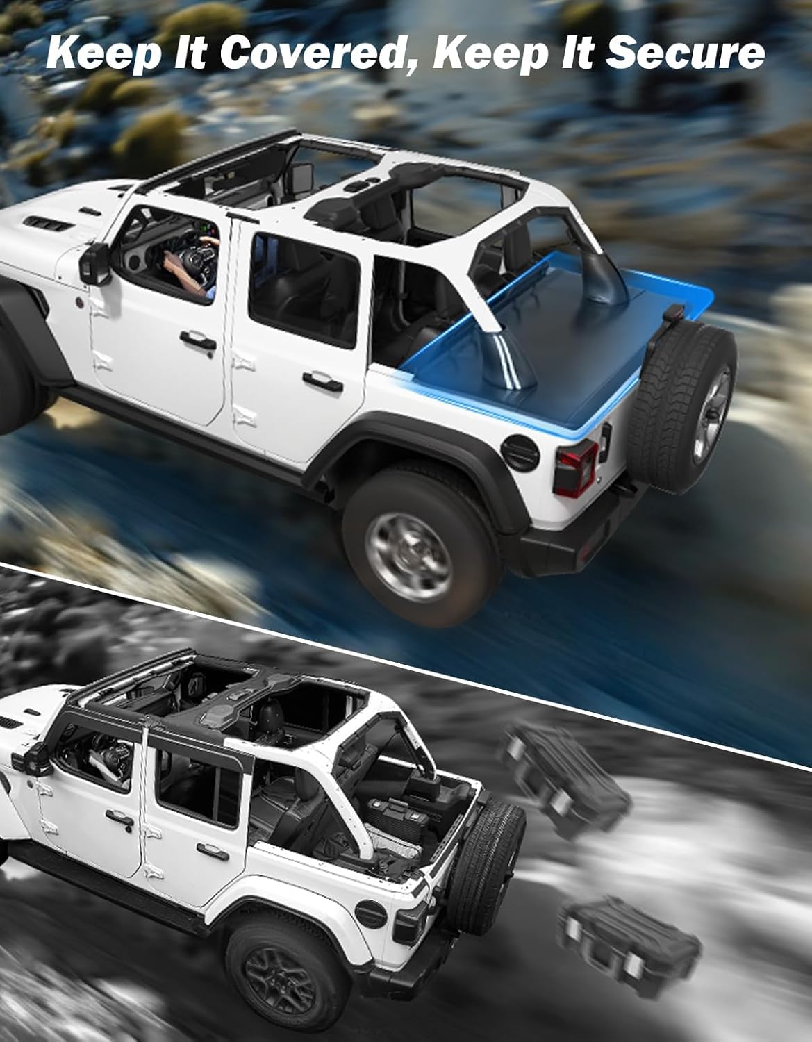 JOYTUTUS Tonneau Cover 4 Door Compatible with Wrangler JLU 2018-2026, Waterproof Trunk Cargo Cover JL Accessories