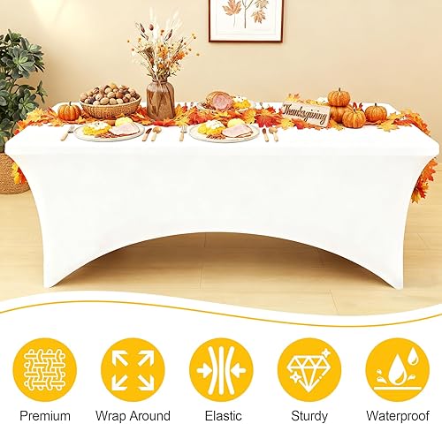 Miniatura 3 de Smiry Paquete de 2 manteles de elastano de 6 pies, elásticos ajustables, lavables y sin arrugas, rectangulares para mesa de patio, para exteriores,