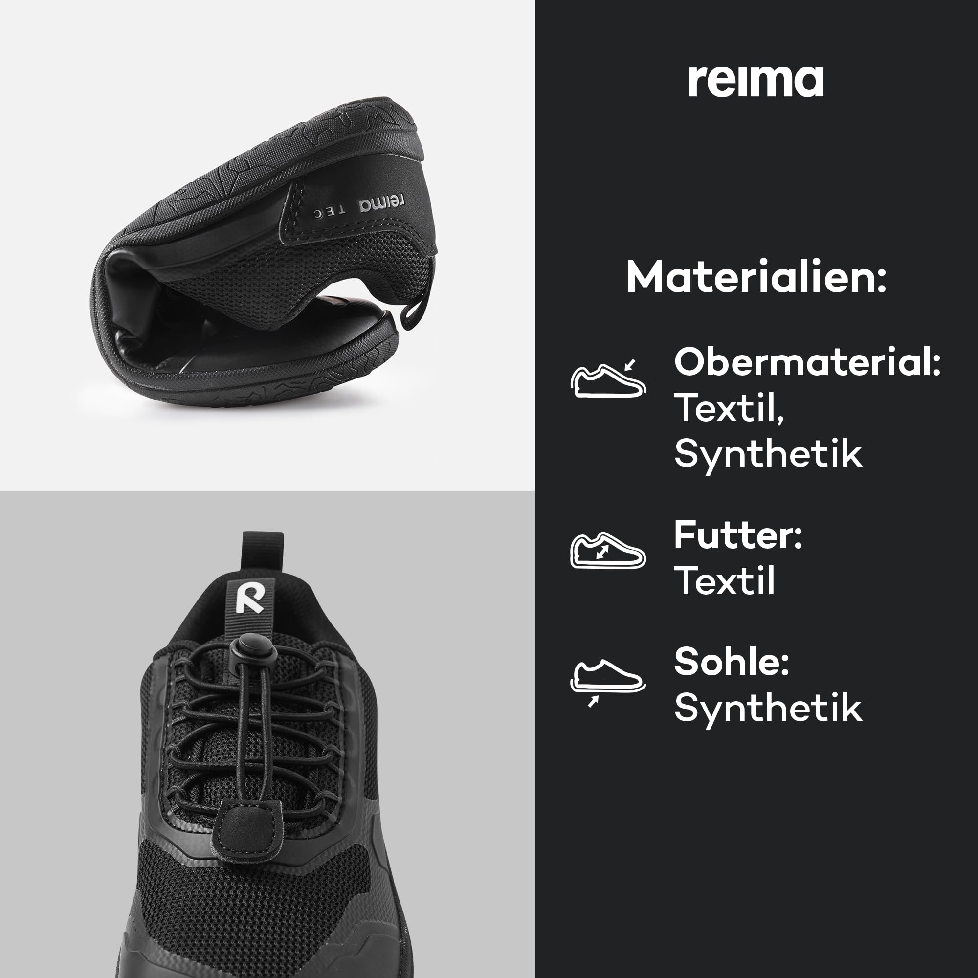 Reima Tallustelu Kinder Barfußschuhe - Leichte, minimalistische Barfußschuhe für Jungen und Mädchen - Breite Zehenkappe, Wasserabweisende Membran, Flexible 4-mm-Sohle - Black, 37