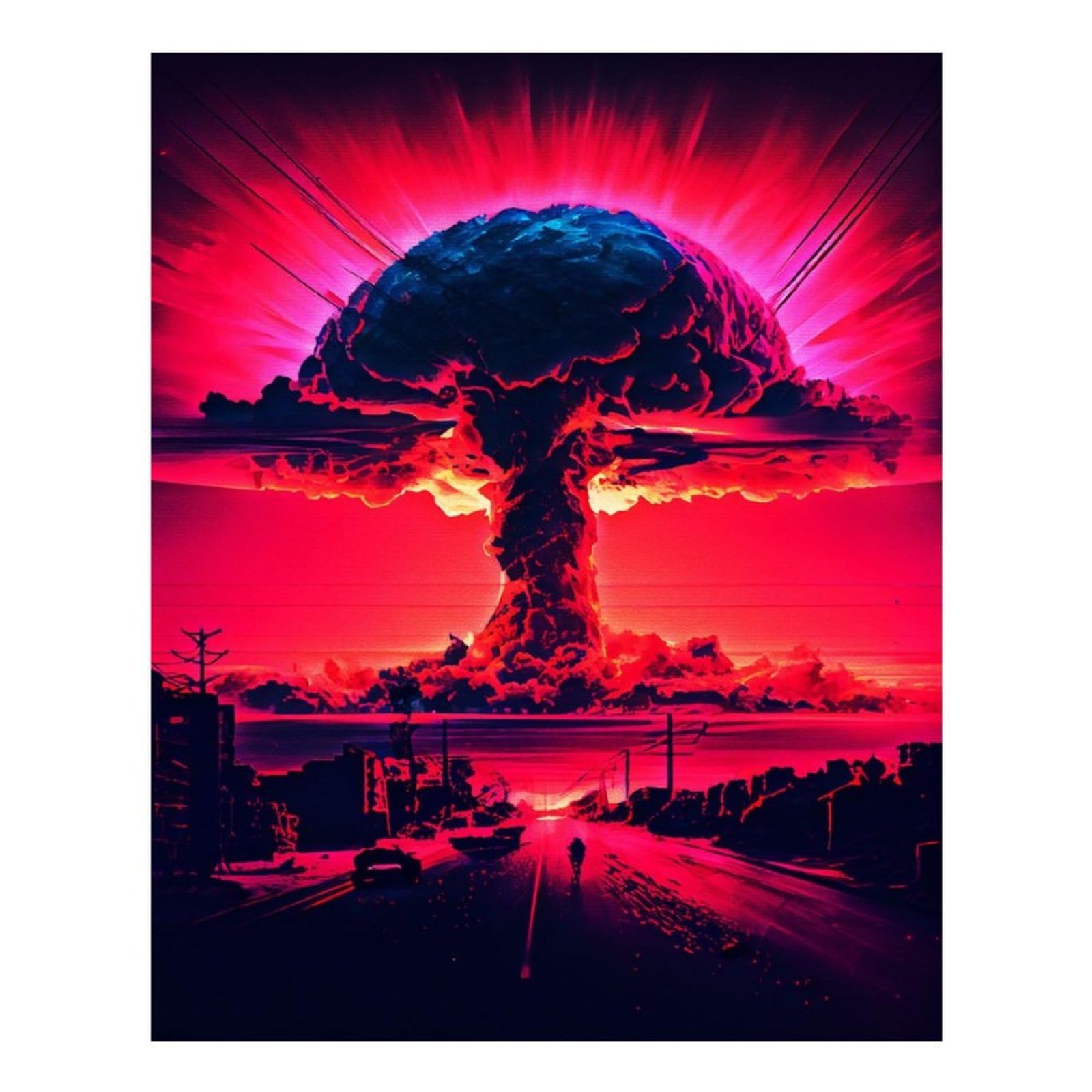 Poliuaws Women's Nuclear Bomb Illustration Diamond Art Kits Adults Girls Birthday Presents 5D Diy Crystal Art With Diamonds Gem Art 16"X20"