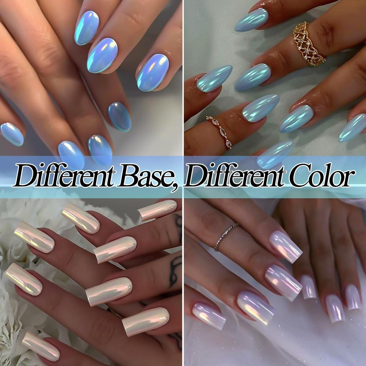10 colores de sirena perla cromada polvo de uñas, polvo iridiscente Aurora efecto espejo metálico pigmento perlado arte uñas brillo polvo kit para esmalte de gel decoración de uñas 4