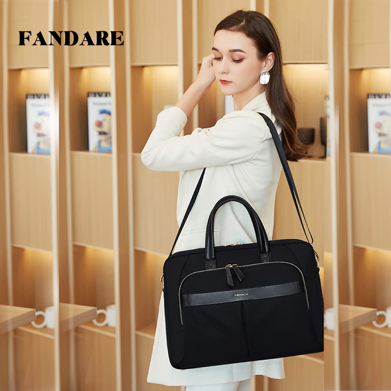 FANDARE Borsa Porta PC Donna Lavoro Cartella Borse per 15.6 Pollici Computer Grande Borsa Messenger Tracolla Ventiquattrore per Ufficio Università Insegnanti Scuola Lavoro Business Nero M