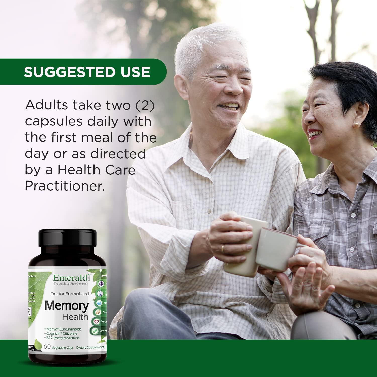 EMERALD LABS Memory Health - Brain Health & Memory Supplement - Supports Energy & Focus - Features Meriva Turmeric, Vitamin B12 & More - 60 Vegetable Capsules (30-Day Supply)