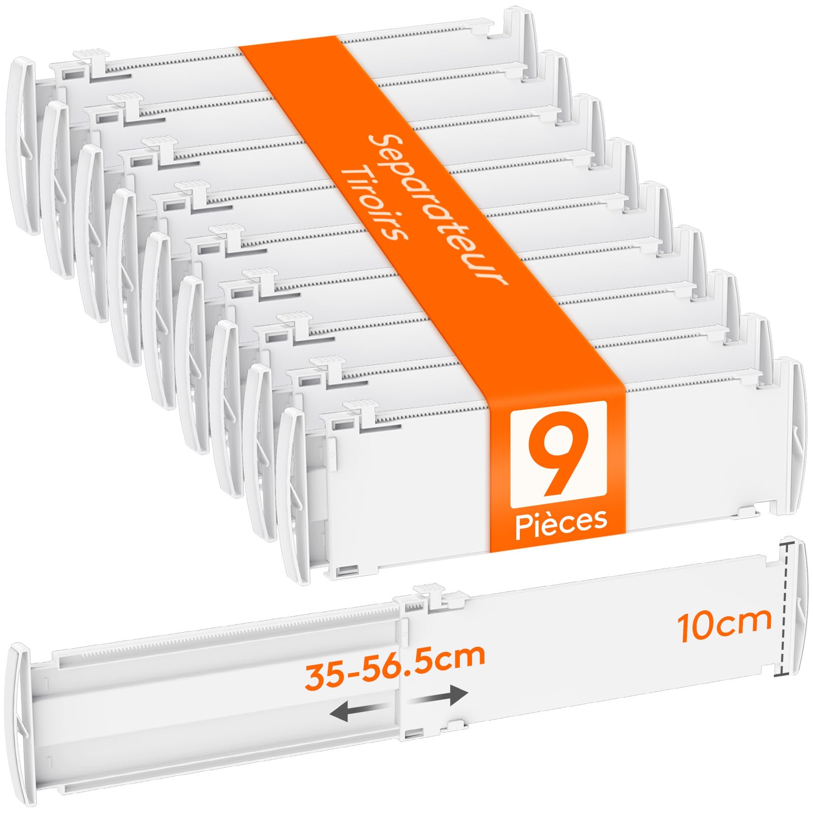 Séparateurs de tiroirs réglables à extension télescopique de 35 à 55 cm, hauteur 10.5 cm