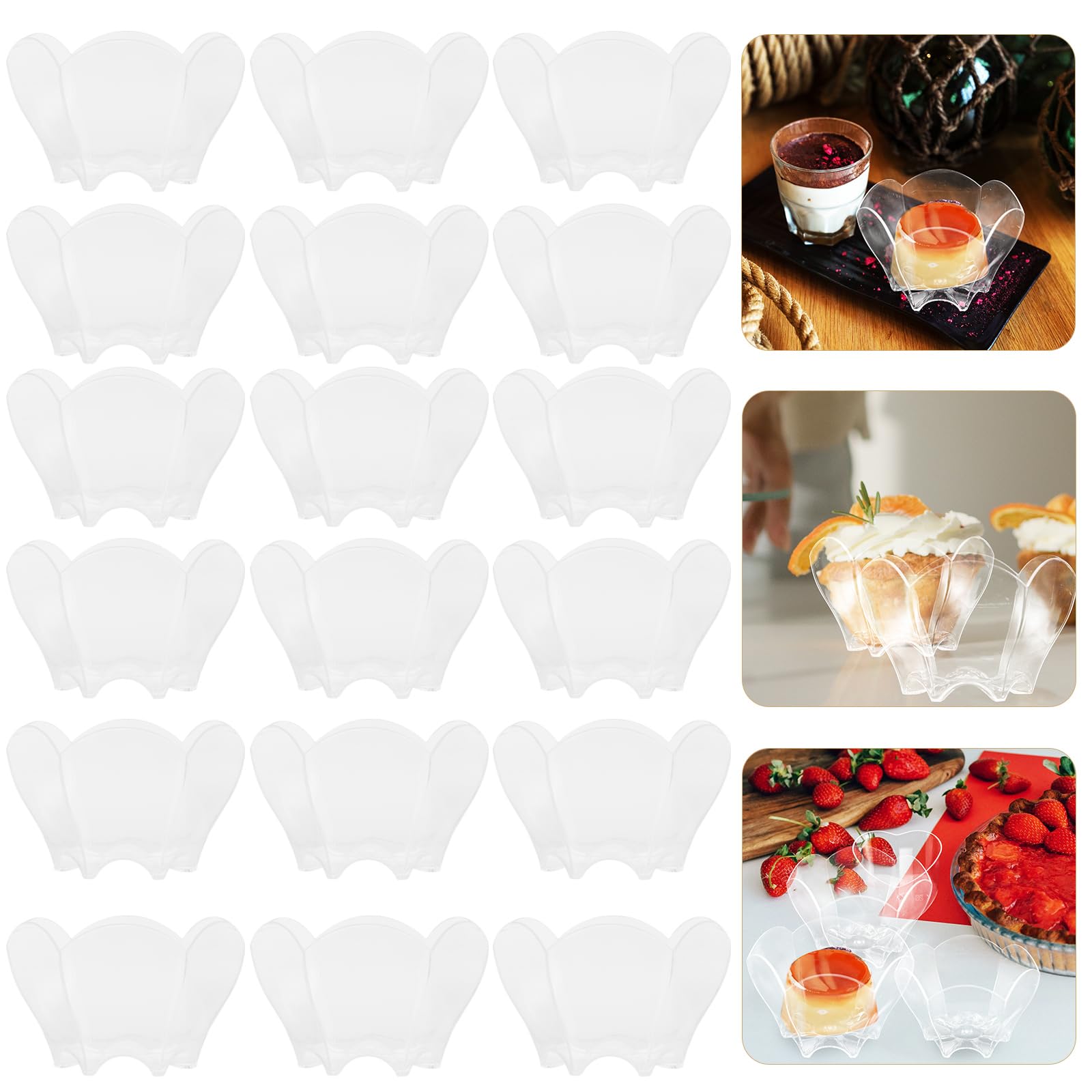 STOBAZA 24 Pack Mini Parfaits Dessert Cups 3 Oz 90ml Clear Appetizer Parfait Cups, Wedding, Birthday Party Serving Bowl - Petal Shaped Dessert for Cake Puding Sundae Bowl Cups