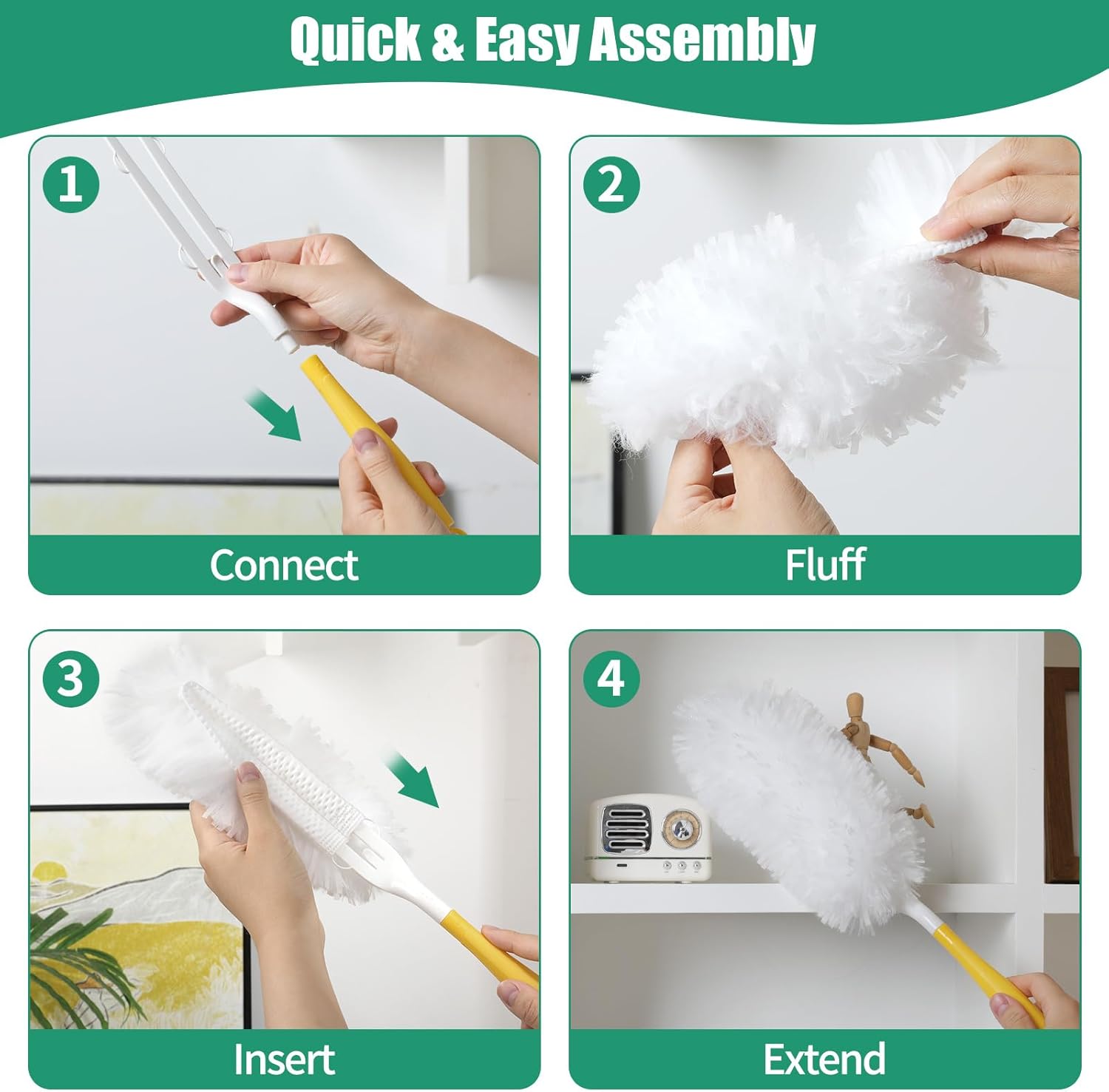 60 Count Electrostatic Duster Refills Compatible with Swiffer Duster, Multi-Surface Dusting Refills, Microfibre Feather Dusters for Cleaning, Unscented