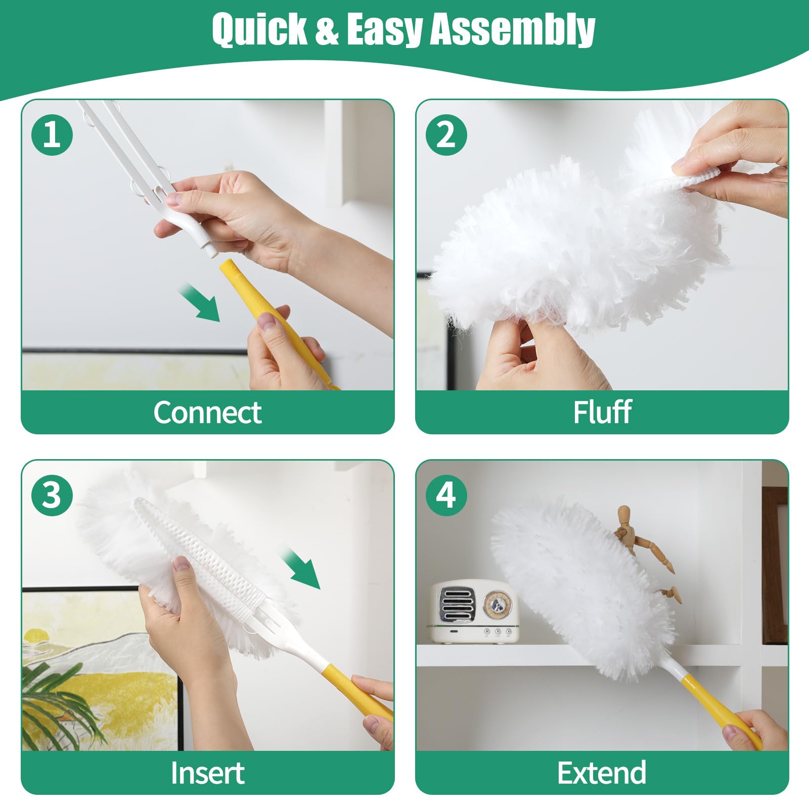30 ricariche elettrostatiche compatibili con Swiffer Duster, ricariche per spolverare multi-superficie, spolverino in microfibra per la pulizia, bianco non profumato