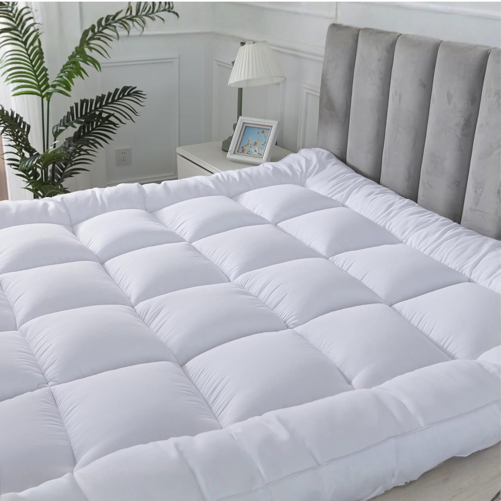Ms Linen Uk White 10Cm Extra Deep Mattress Topper – Ultra Soft Thick Box Quilted With Breathable Anti-Allergy Filling & Elasticated Corner Straps (King - 150X200cm)