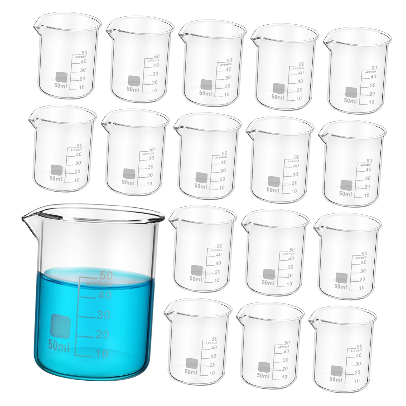 Bécher Lot de 20 50ml en Verre pour Laboratoire Gradué