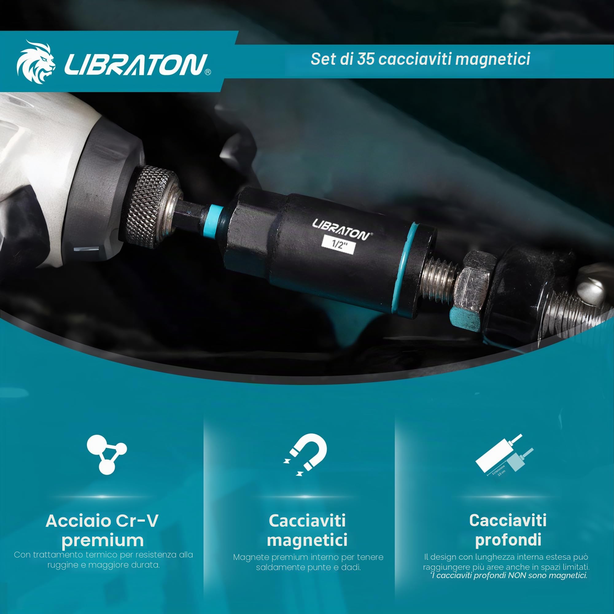LIBRATON Set di Giradadi Magnetici, Punte per Avvitatori da 35, Bussole per Avvitatore Profondi, Dadi per Bussole Metrico e SAE per Trapani, Giradadi ad Aletta, Portapunte, Puntas, con Cassetta