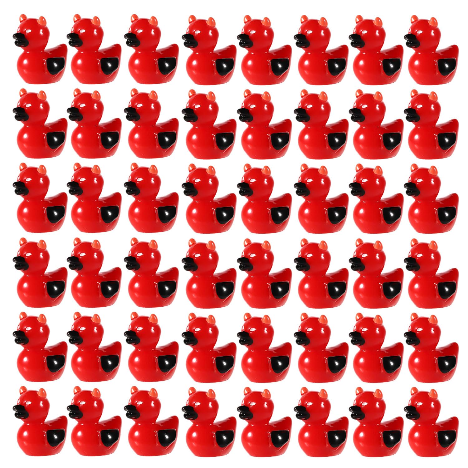 50pcs Halloween Devil Ducks, Halloween Mini Ducks Charms Funny Miniature Ornaments Resin Tiny Figurines Staff for Halloween Party Favors Garden Micro Landscape Animal Theme Small Figures Decoration