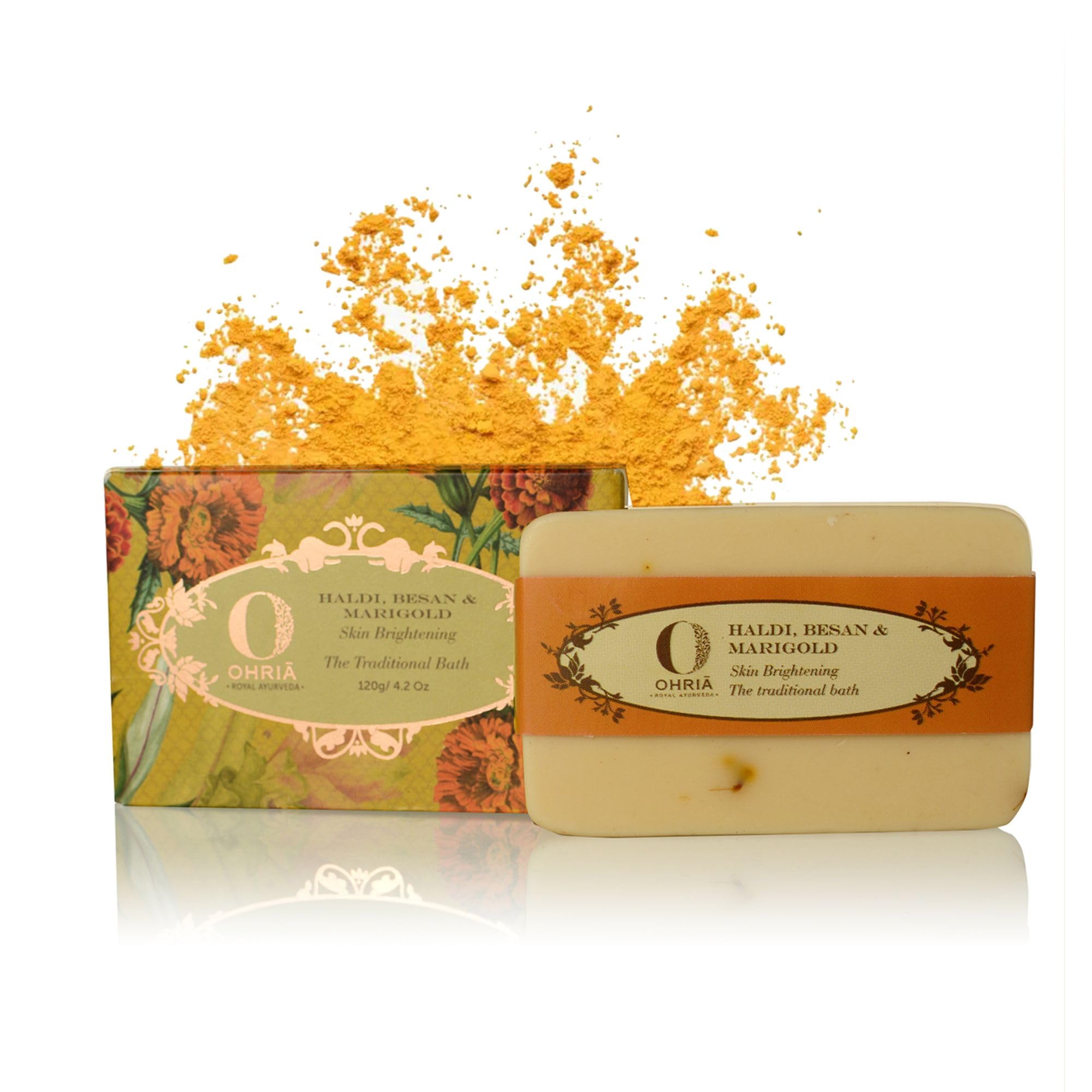 Ayurveda Haldi, Besan & Marigold Bathing Bar | Gentle Cleansing, Hydrating & Nourishing Soap | Enriched with Turmeric, Gram Flour & Marigold Extract | Ideal for All Skin Types - 120g