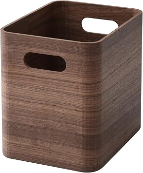 Yamazen TSB-1H BR Storage Box, Width 7.5 x Depth 10.2 x Height 9.4 inches 19 x 26 x 24 cm, Walnut Wood, Stacking, Handle Included, Finished Product, Brown