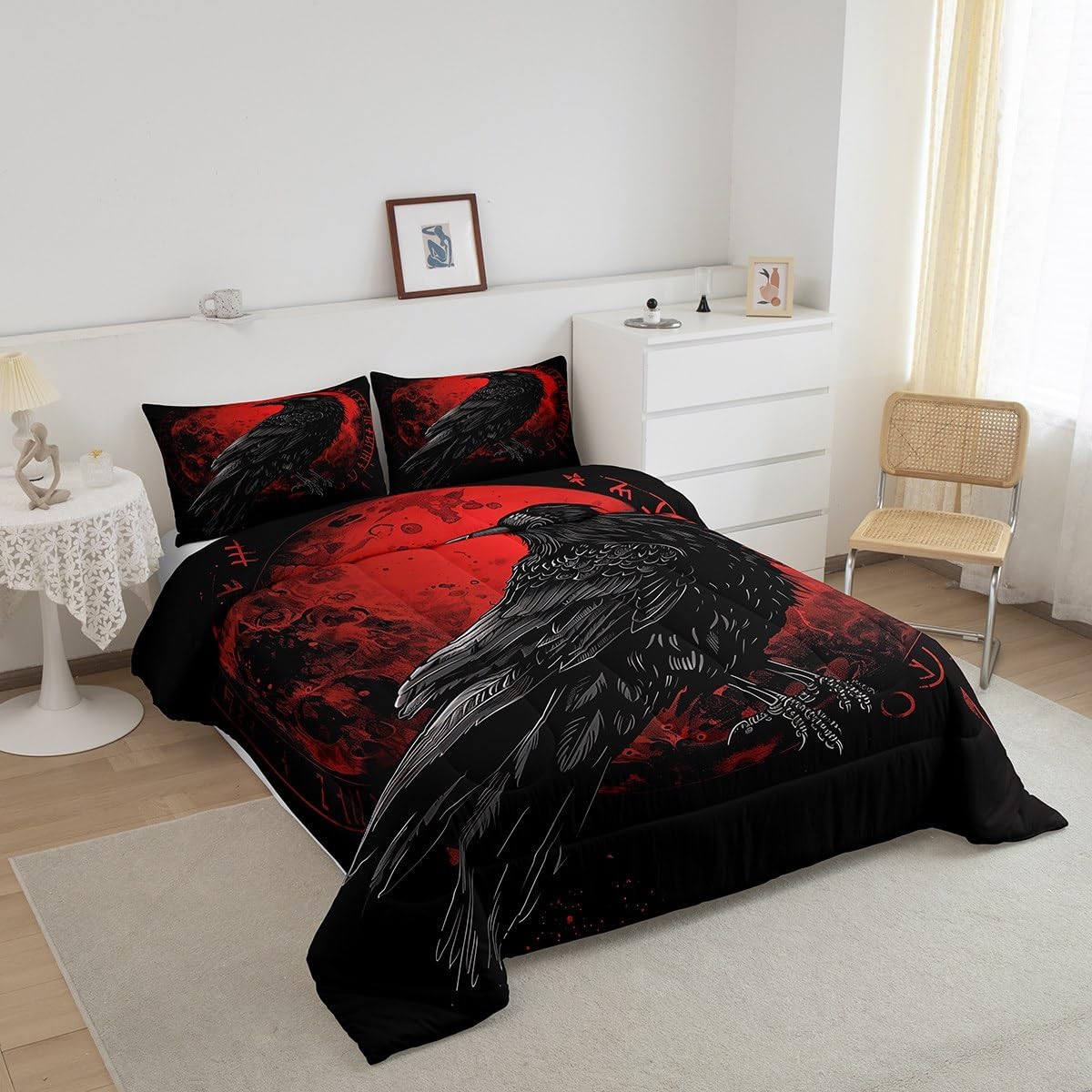 Erosebridal Vintage Viking Comforter Set Queen Viking Raven Bedding Comforter Sets Nautical Adventure Bedding Set Nordic Mythology Exotic Tribe Duvet Insert for Kids Adults Men Room Decor