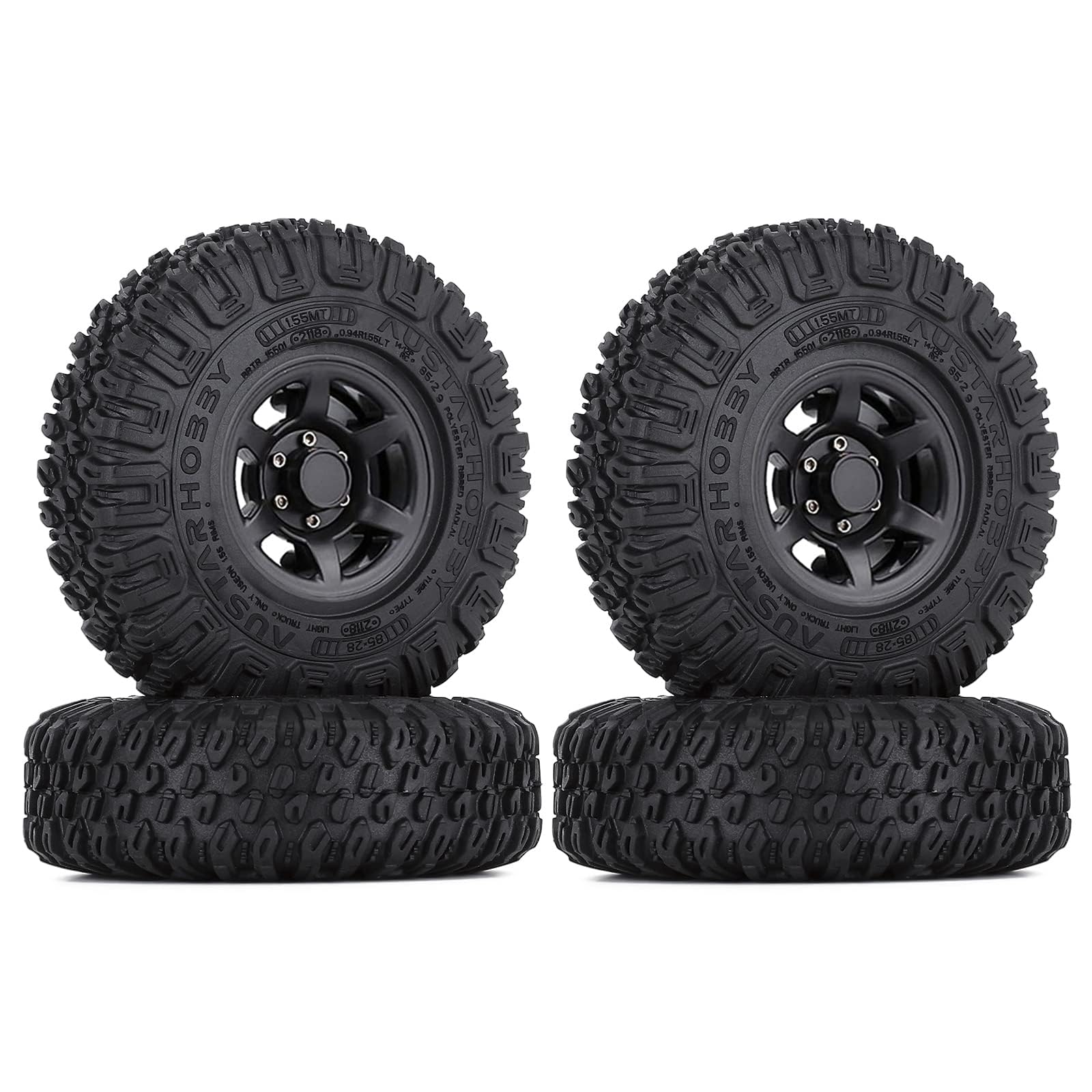 KINGCOO Lot de 4 pneus radiocommandés en caoutchouc 1,55" avec jantes en plastique Beadlock pour voiture 1/10 RC Crawler Car pour Axial AX90069 D90 TF2 Tamiya CC01 LC70 JIMNY Pièces de mise à niveau