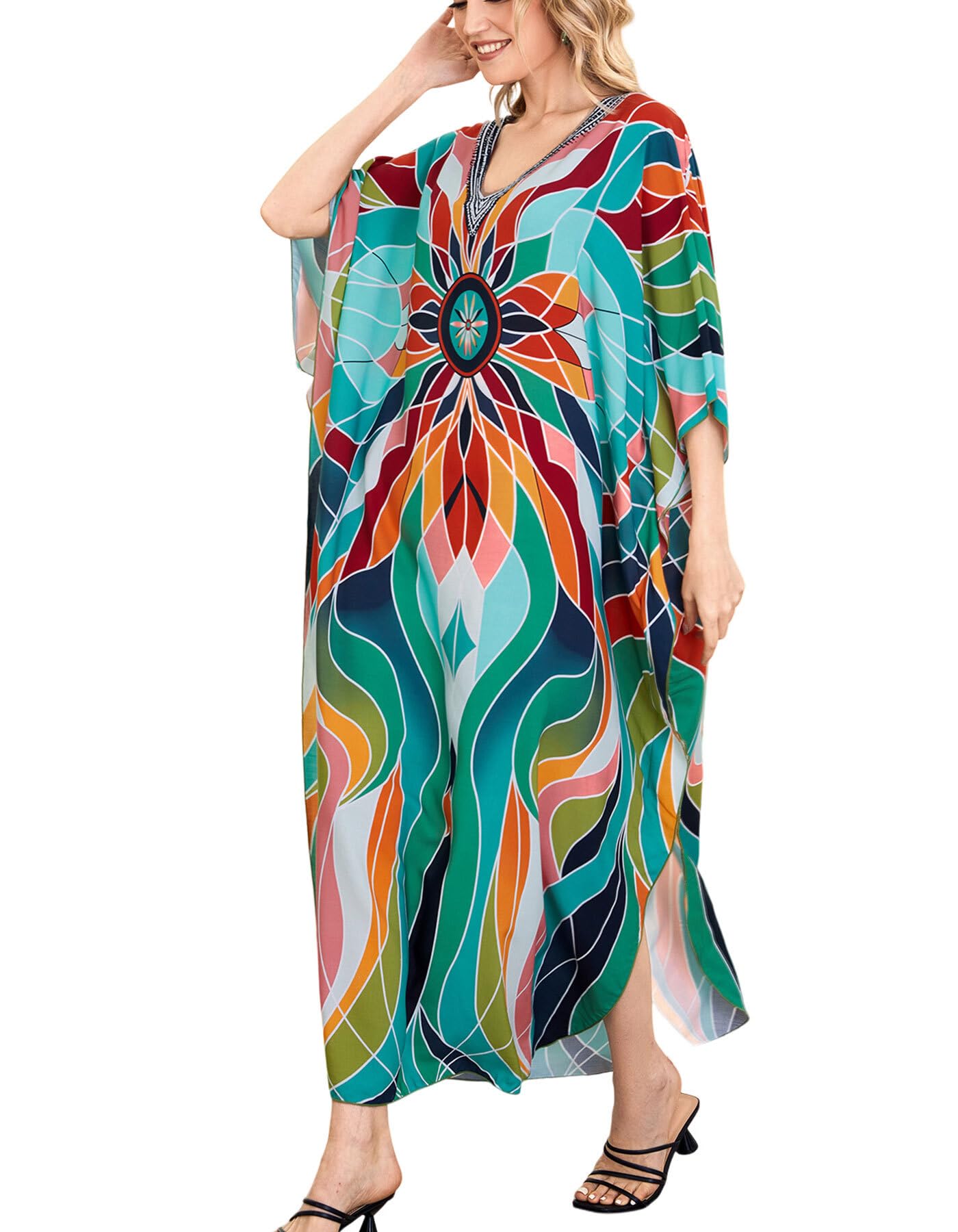 NFVNKJ Women's Plus Size Beach Lounge Kaftan Maxi Dress Swimsuit Coverup for Women