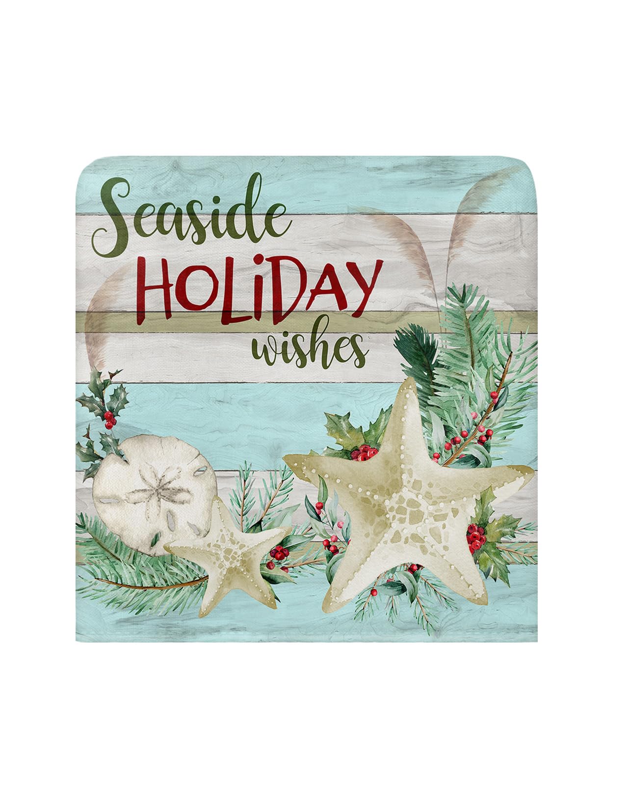 Coastal Christmas Chair Back Covers for Dining Chairs 4 Pack, Washable Removable Chair Slipcover Back Chair Protector for Wedding Party Baby Shower Seaside Holiday Wishes Xmas Beach Starfish