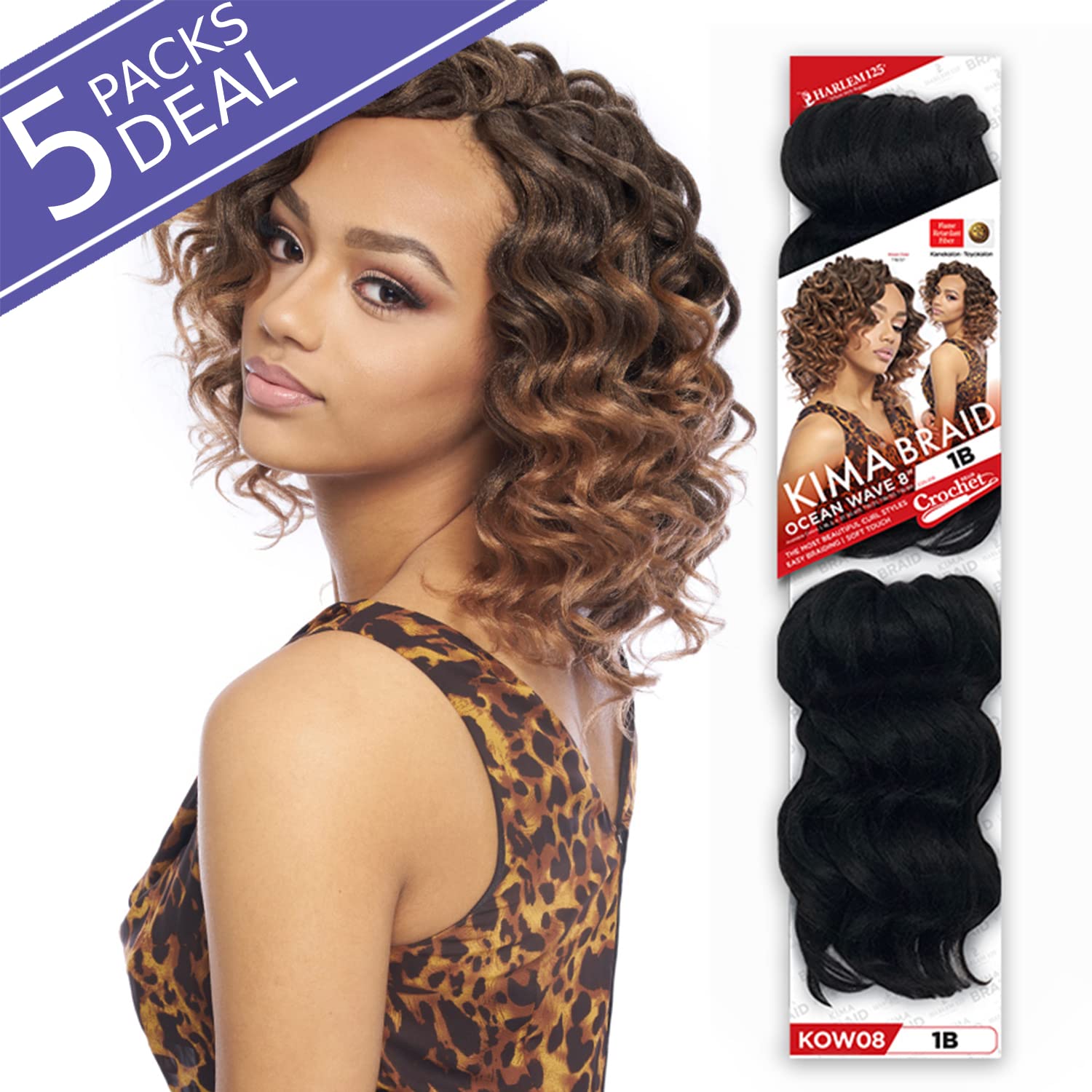 Harlem 125 Harlem125 Synthetic Hair Braids Kima Braid Ocean Wave 8'' (5-pack, T1B/27)