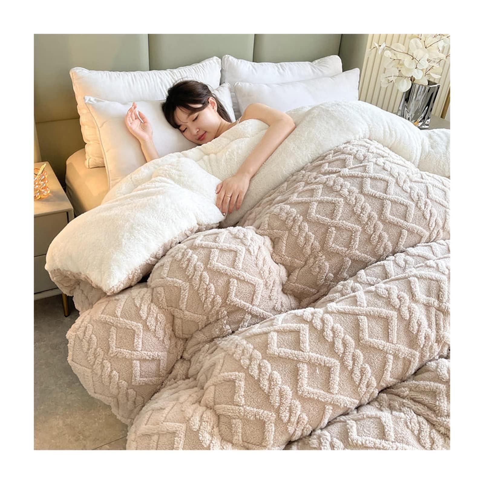 Thickened Super Soft Insulation Hibiscus Winter Quilt -Cashmere Hibiscus Double Fabric - Breathable Warmth Fluffy Plush Double Sided Velvet Blanket for Cold Weather(Color4,150X200cm(4kg))