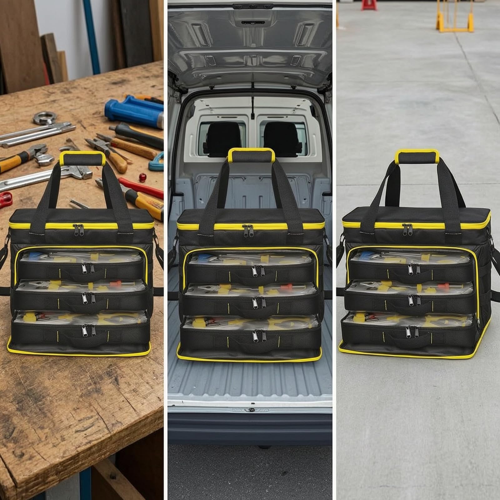 Organizer da Strumenti Borsa Utensili da Trasporto con Tracolla Removibile Manico Superiore Oxford Scomparti Interni Base in Gomma Adatto per
