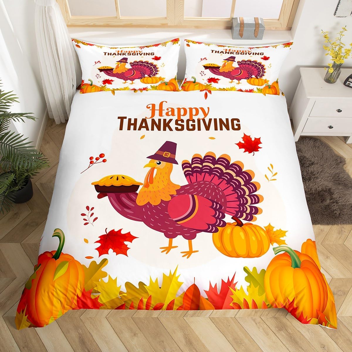 Turkey Duvet Cover for Children Boys Cute Wild Turkey Bedding Set 155 x