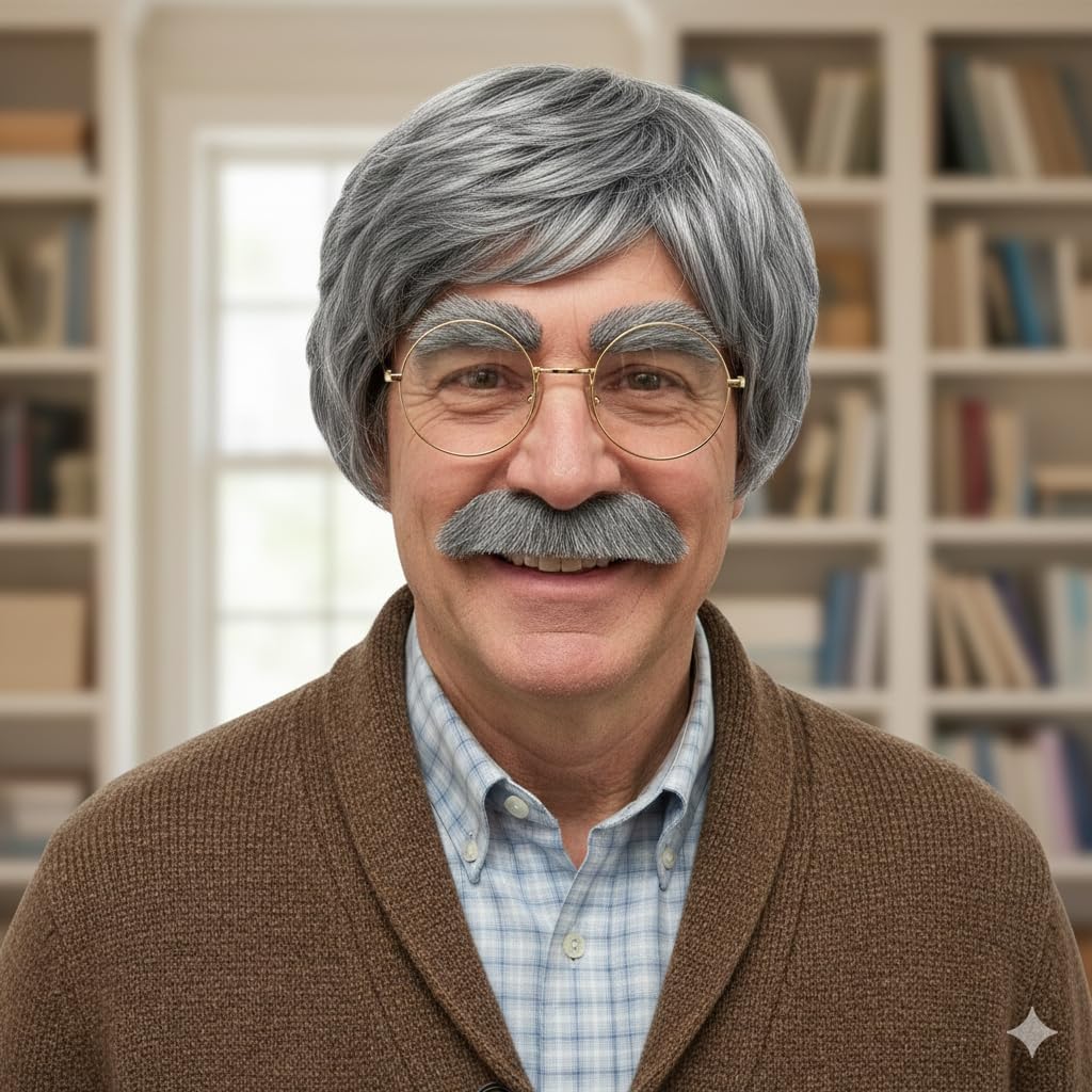 100 Days of School Old Man Costume Grandpa Wig Grey Hair Set with Mustache, Eyebrows - Image 3
