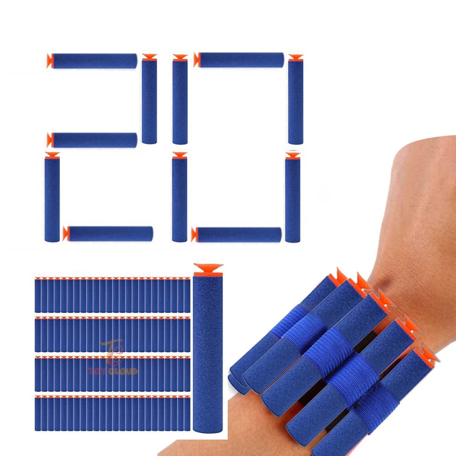 20 Pcs Darts Refill Pack & 1 HandStrap for Carrying Darts, Soft Foam Sticky Head Darts Bullets, Hot Fire Gun Bullet Suitable for All Types of Soft Blaster Guns - Multicolour