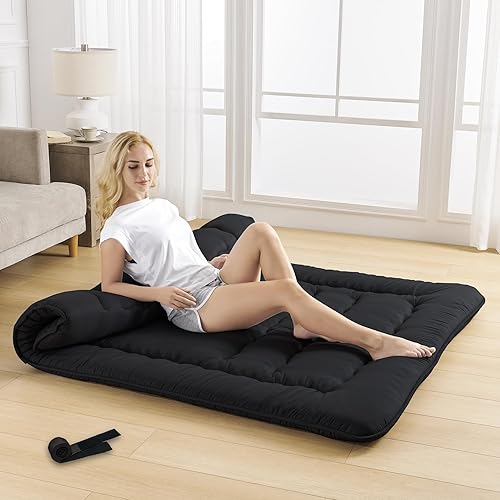 Miniatura 2 de Colchón de futón japonés  Espuma de alto soporte plegable Shikibuton Tatami Mat con correas, almohadilla para dormir para invitados de casa,