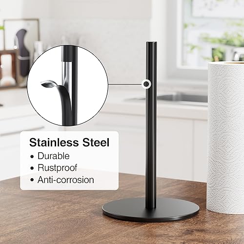 Miniatura 3 de Soporte para toallas de papel negro independiente, organizador de rollos de papel de acero inoxidable premium, dispensador de rollos de cocina de