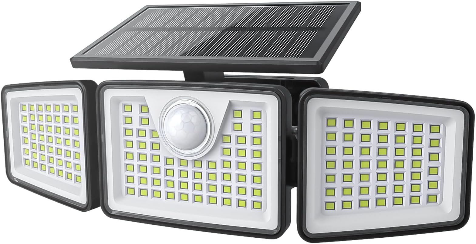 daphino 2500LM Solar Lights Outdoor with Motion Sensor,3 Head 270° Wide Angle Street Area Lights,IP65 Waterproof Security Lighting with 3 Modes(Non-Remote,1 Pcs)