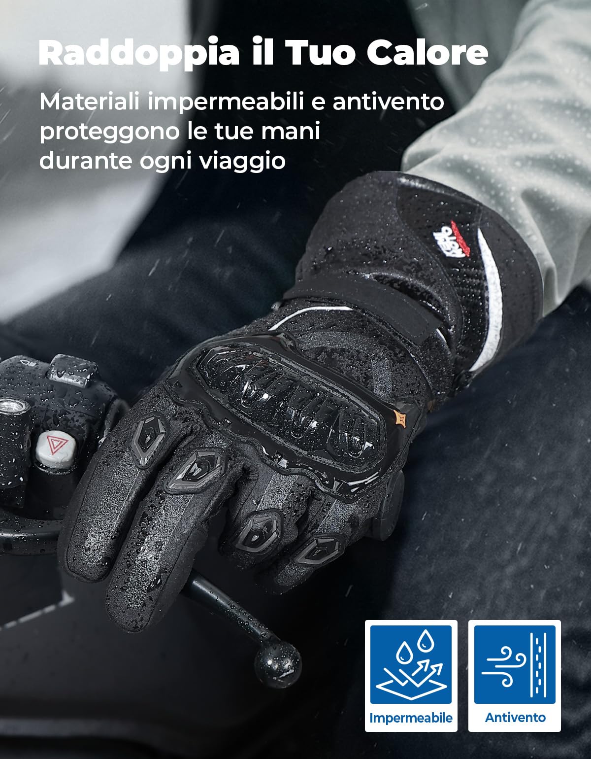 KEMIMOTO Guanti Moto Invernali, Guanti da Moto Termici Uomo Donna con Touch Screen e Impermeabile Protezione per Motociclismo, Ciclismo