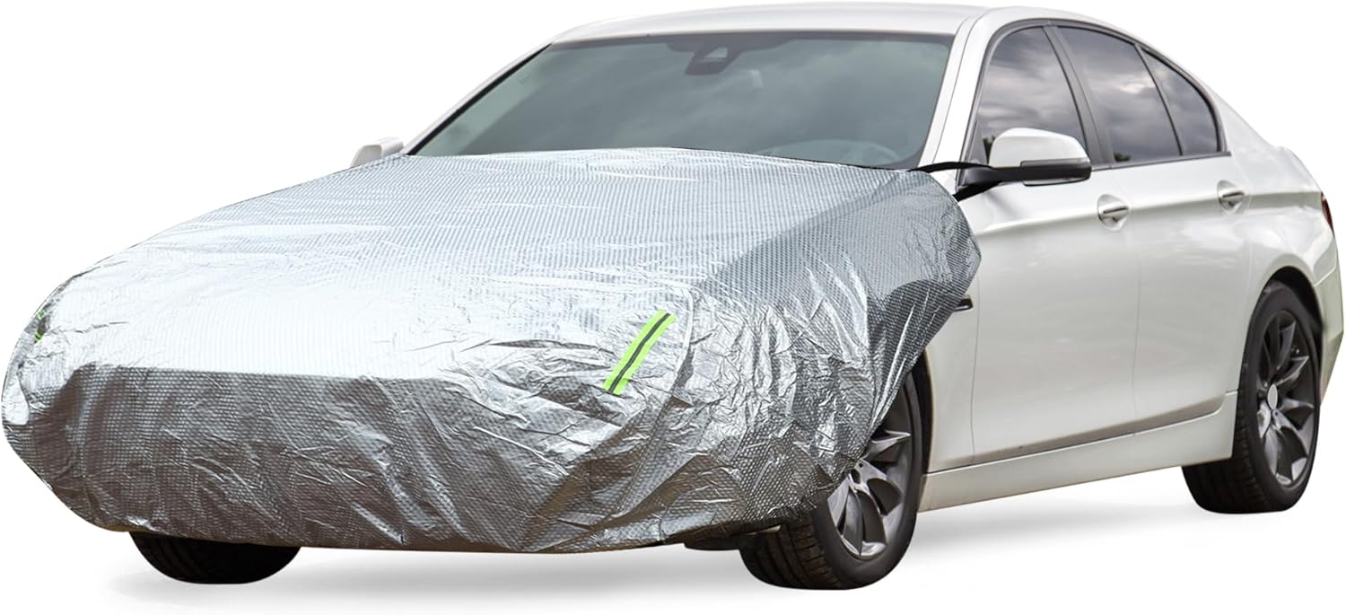 Car Windshield Cover Half Car Cover Top with Reflective Straps for Ice and Snow for Most Car Silver Tone 69" x 43"