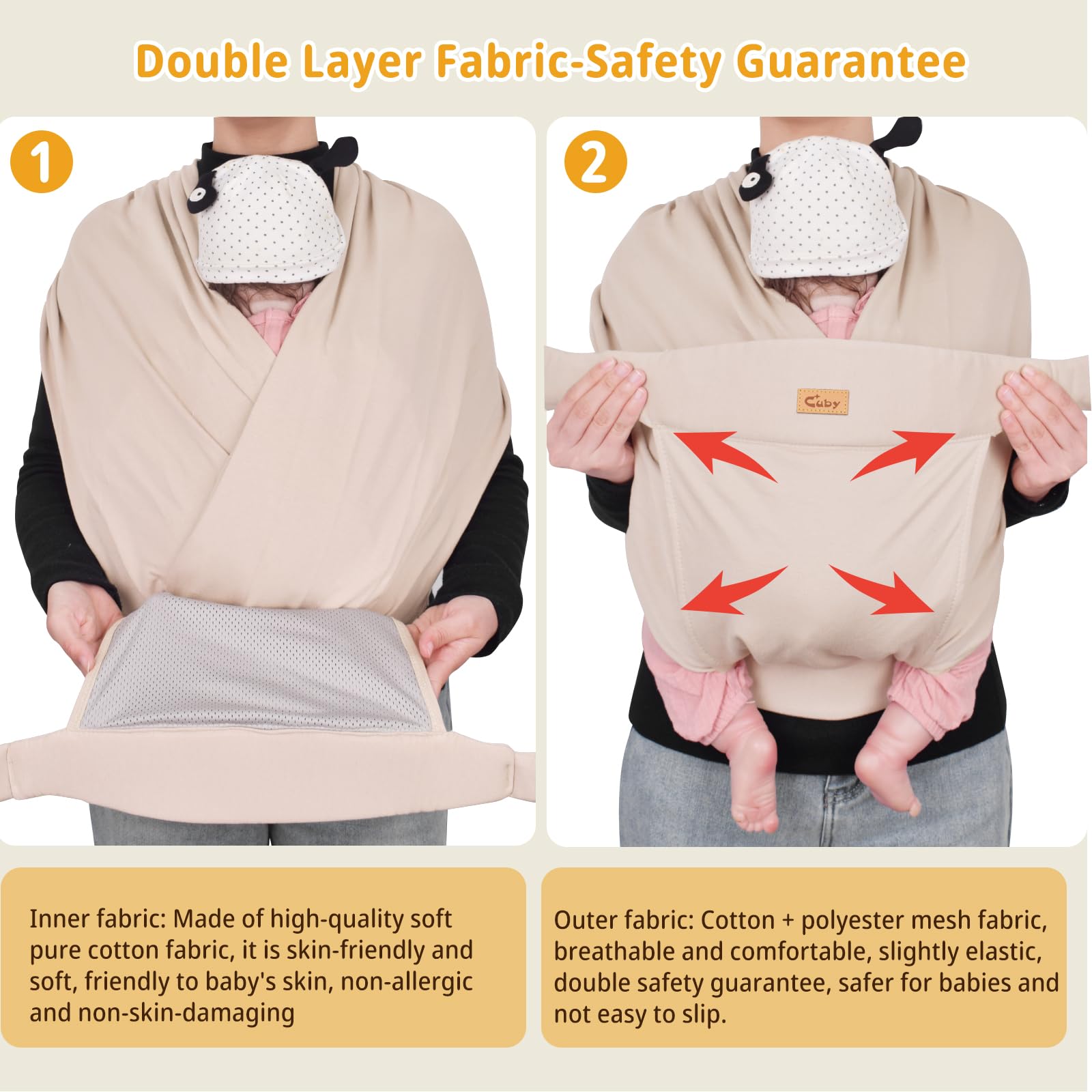 CUBY Babytrage mit halber Schnalle, ergonomische Schmetterlingsrückenform, verstellbare Kopf-Nackenstütze, Känguru-Front-Rucksack mit Kopfbedeckung, Kleinkind, Neugeborenenen-Sling bis zu 15,9 kg