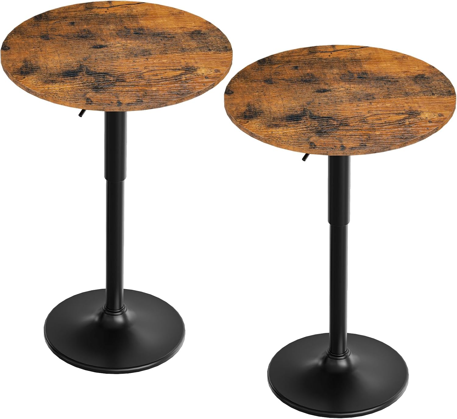 HOOBRO 2 Pcs Bar Table, Height-Adjustable Round Pub Table 27-35.4 Inches with Sturdy Base, Modern Style, Easy to Assemble, Suitable for Small Space, Rustic Brown and Black BF58BTP201G1 2 Rustic Brown