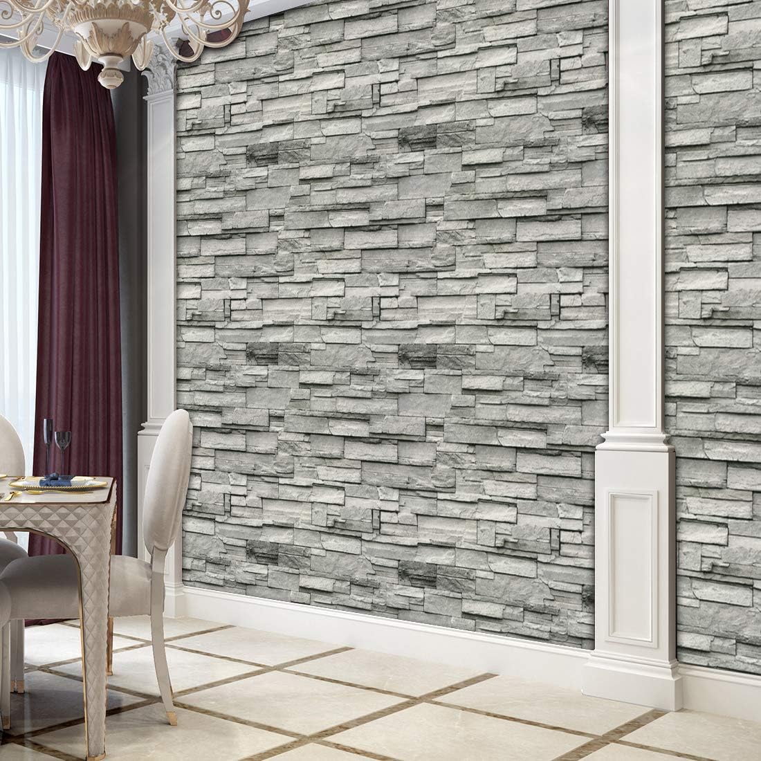 Buy YIFU Life F1304 Stone Brick Textured Wallpaper Roll,White/Gray