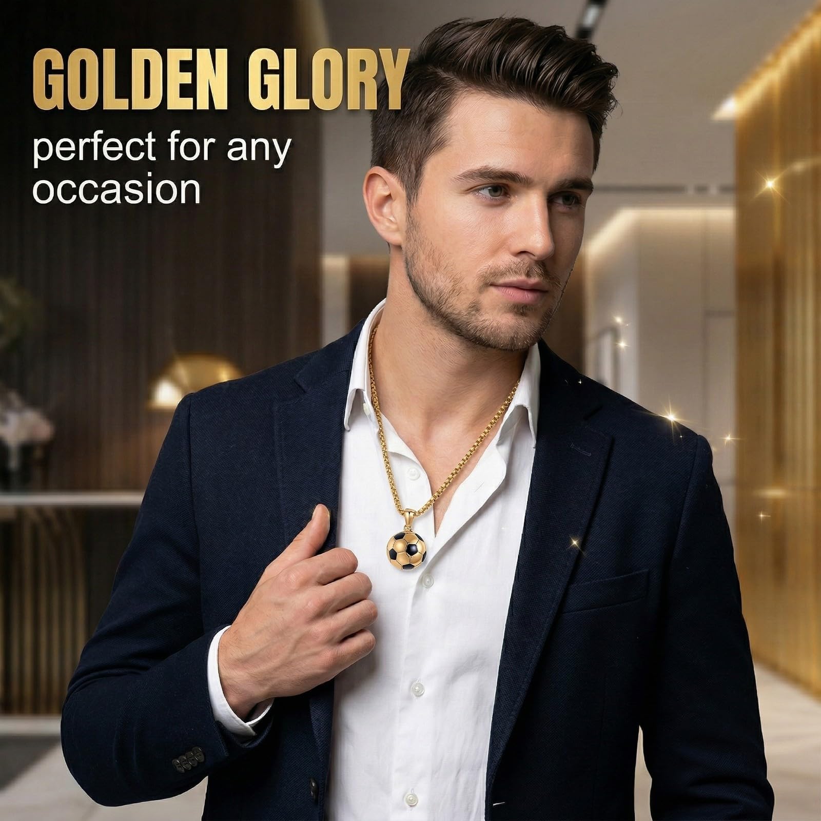 Conjunto de 2 Collares de Fútbol para Hombre y Niño, Colgante de Balón 3D y Dorsal Número 7, Cadena de Acero Inoxidable Dorado de 60cm, Regalo para Fans de Fútbol y Deportistas