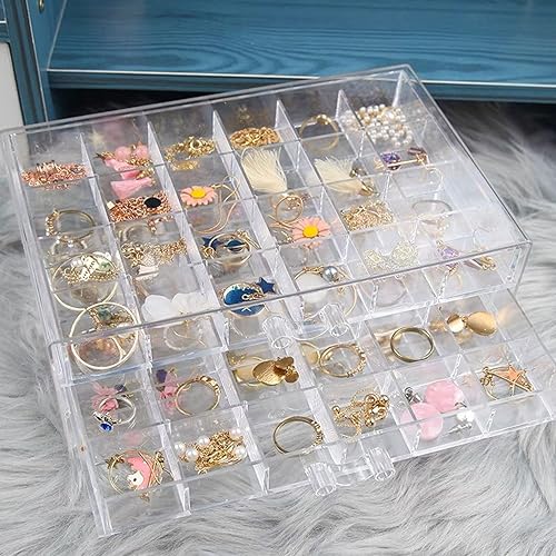 CLUQMEIK Caja organizadora de aretes acrílico transparente para aretes collares cuentas organizador de puntas de uñas caja de joyería con 72