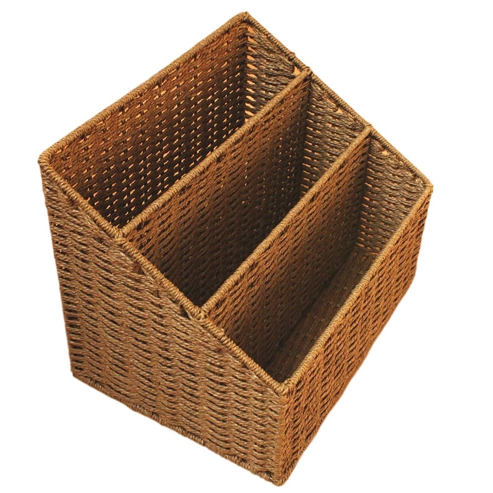 Woven Magazine Rack Braid Magazine Storage Basket Desktop Books Organizer File Folder Sundries Bins Home Organization for Newspaper, Letter(BROWN)