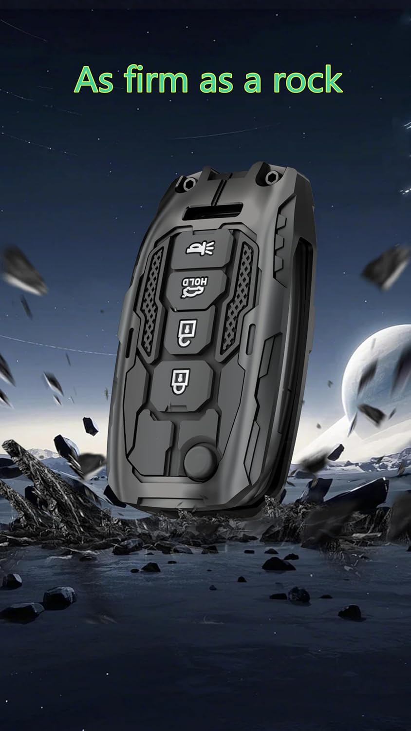 Zinc Alloy Key Fob Cover Case Protector for kia, Keychain, Accessories Compatible with Kia Rio Optima Soul Sportage Sorento Caren 4 Buttons Flip Key Fob (Black)