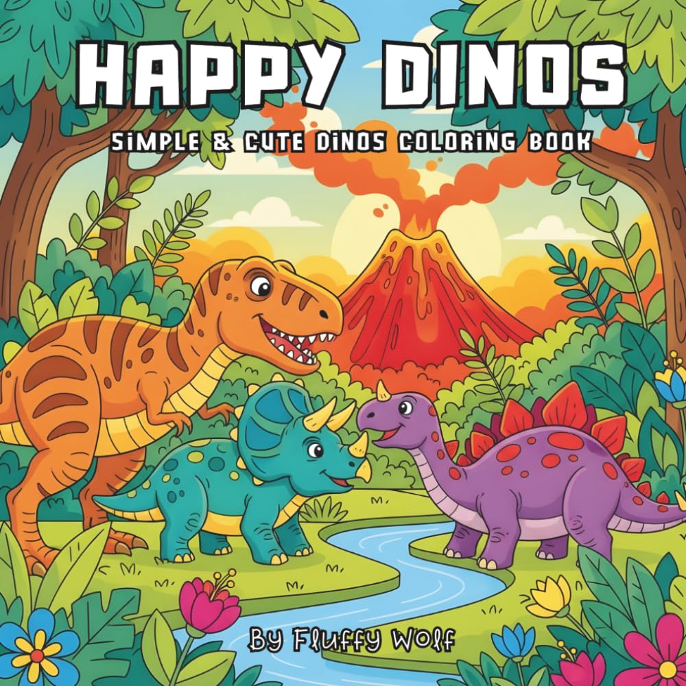 Happy Dinos: Simple & Cute Dinosaurs Coloring Book