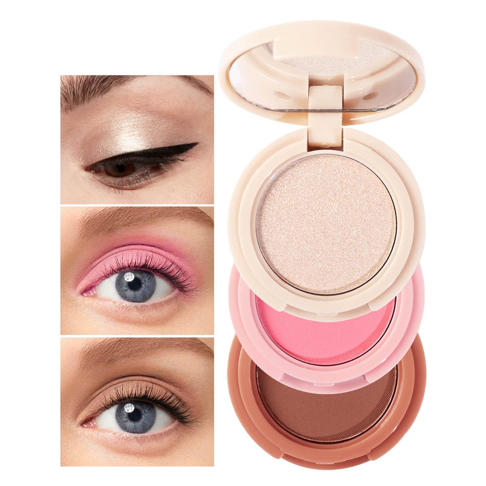 3-in-1 Powder Blush Highlighter Contour Makeup Set,Silky Smooth Face Blush Cheek Tint,Moisturizing Face Luminizer Bronzer for Women,Trio Eyeshadow Powder Makeup,Fair