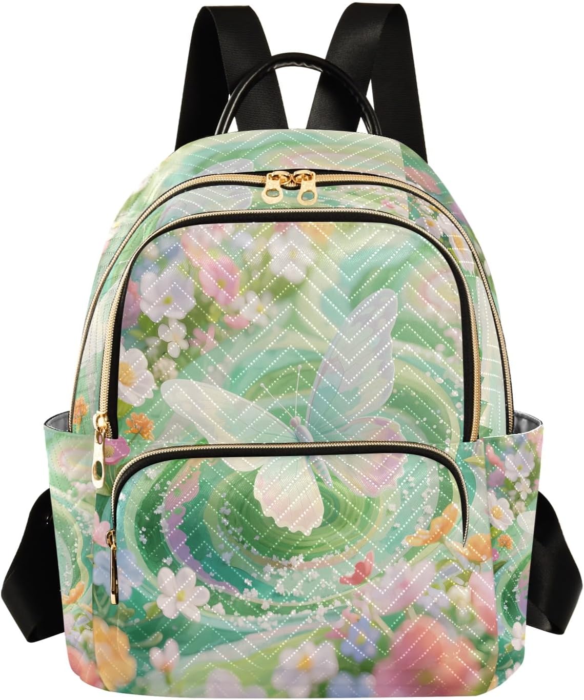 Quilted Backpack for Women Enchanting Butterfly Green Carry-On 14 Inch Laptop Backpack