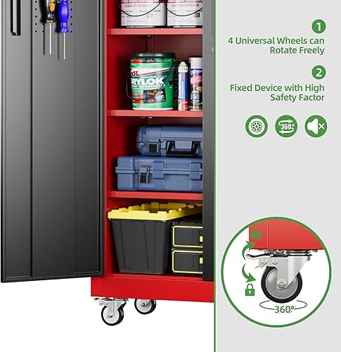 Miniatura 25 de Armario de almacenamiento de metal con tablero de clavijas de 31.5 x 31.5 x 16.5 pulgadas, armario de almacenamiento de acero con cerradura con 5