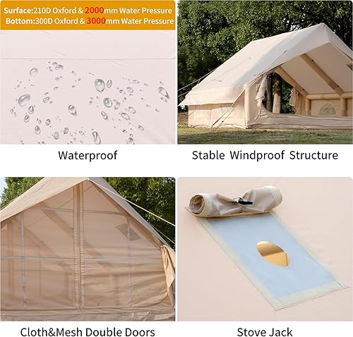 Miniatura 3 de Inflatable Camping Tent with Hand Pump Waterproof Outdoor Blow up Tent 2-8 Person Oxford 4 Season Glamping Air Tent Cabin House with Mesh Windows &