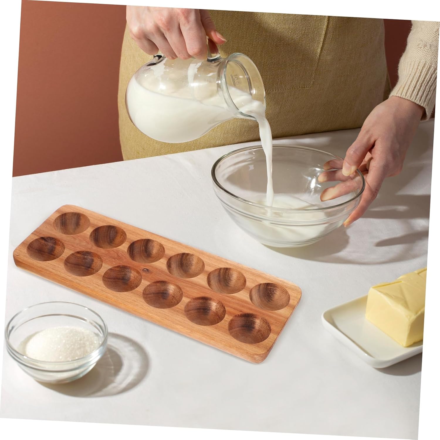 Wooden Egg Holder Tray for Eggs Acacia Wood Egg Storage Dispenser Elegant Countertop Display Refrigerator Organizer and Stylish Kitchen Accessory