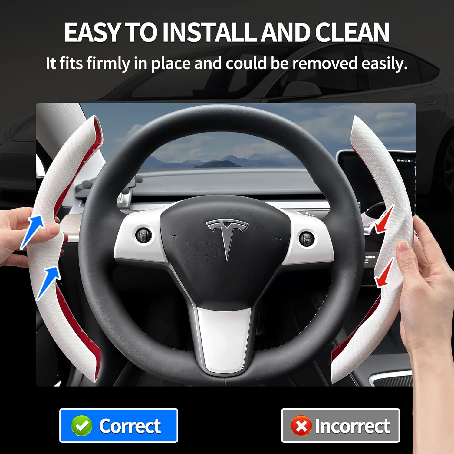 Carbon Fiber Steering Wheel Cover & ABS Wrap Kit for Tesla Model 3 / Y Accessories White - Image 5