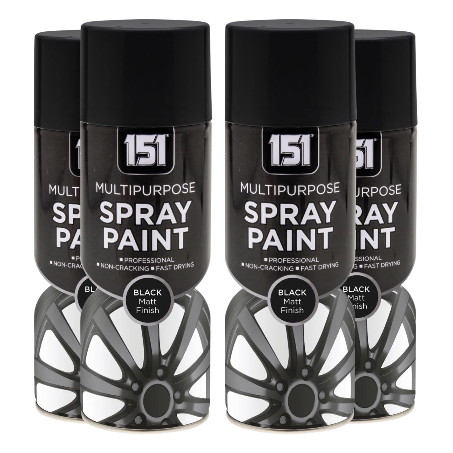 151 Black Matt Multi-Purpose Aerosol Spray Paint 400ml (4 Pack)